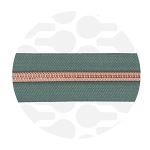 Zipper nylon coil Smokey green Rose gold