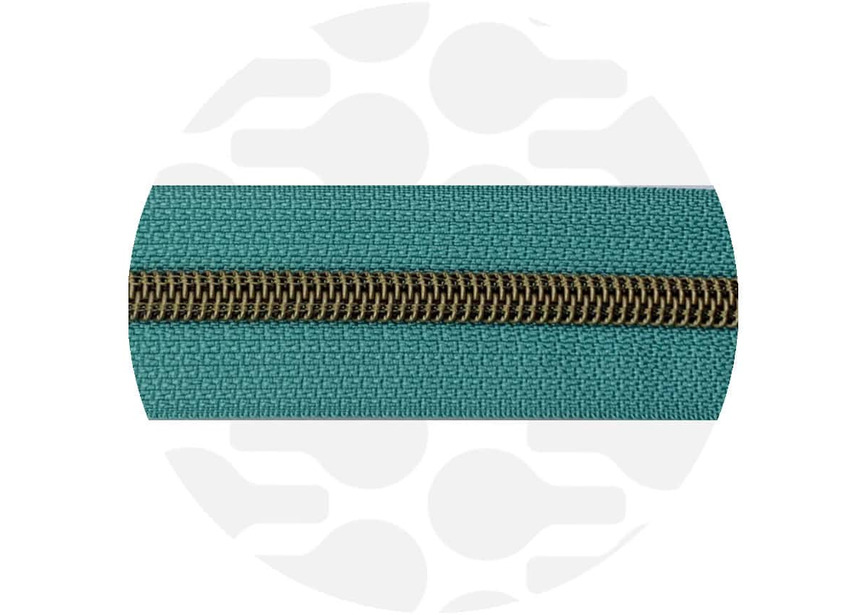 seaspray Teal-Brass Nylon Coil Zipper