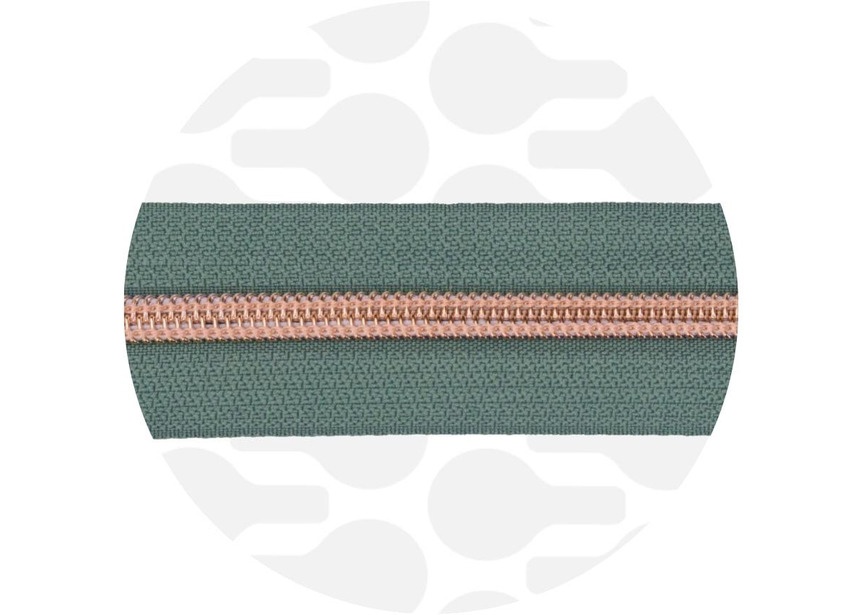 Zipper nylon coil Smokey green Rose gold