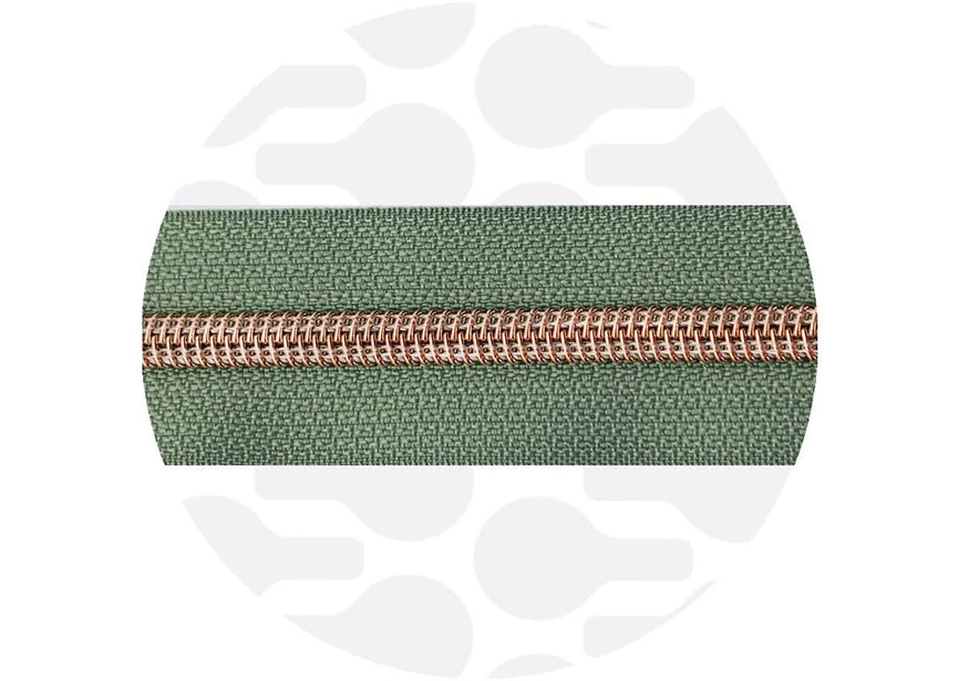 Zipper nylon coil Willow Green Rose Gold